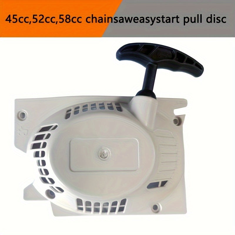 Replacement pull start disc for 45cc/52cc/58cc chain saw engines, designed for easy start and maintenance of garden and lawn tools.