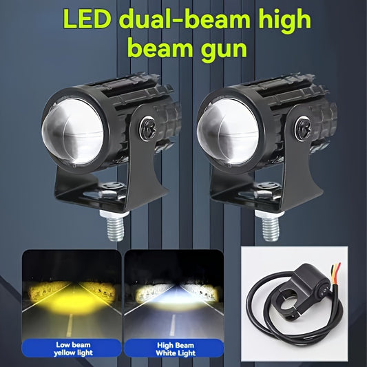 Dual-color LED auxiliary lights for motorcycles and vehicles with no battery required, suitable for street-sport motorcycles, trucks, cars, and electric vehicles with a voltage of up to 36V.