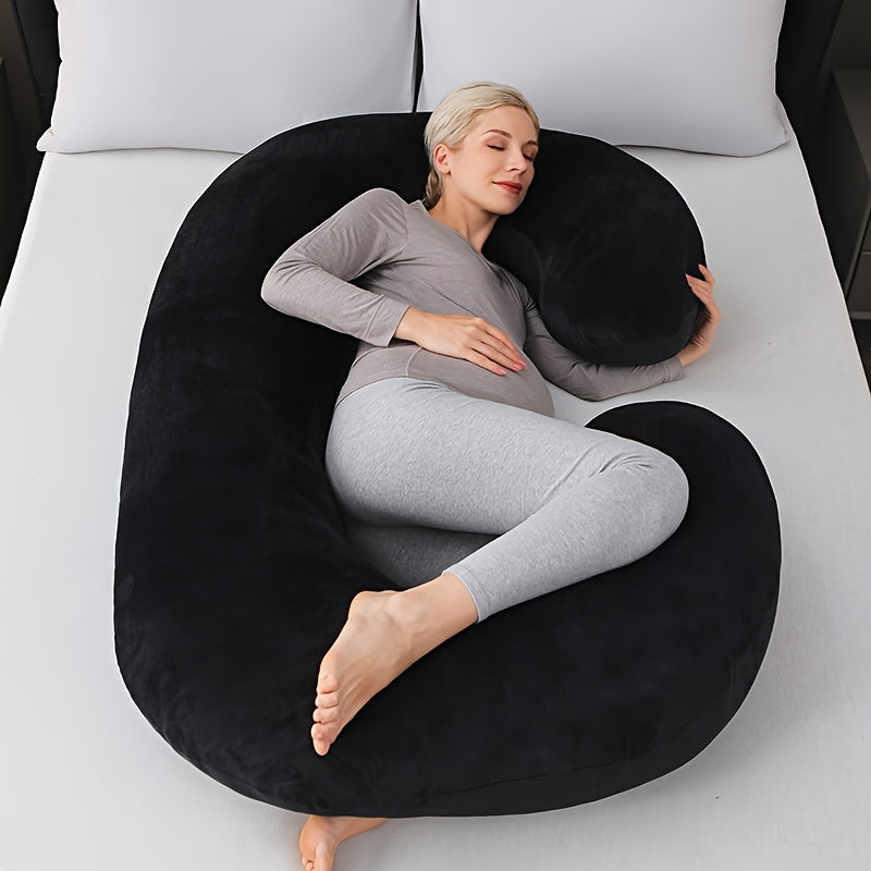 The Ultra-Soft Crystal Velvet Maternity Pillow offers C-Shaped full body support with a removable and washable cover. It includes a large lumbar cushion for comfortable sleep during pregnancy, making it the perfect gift for Christmas, Halloween, and