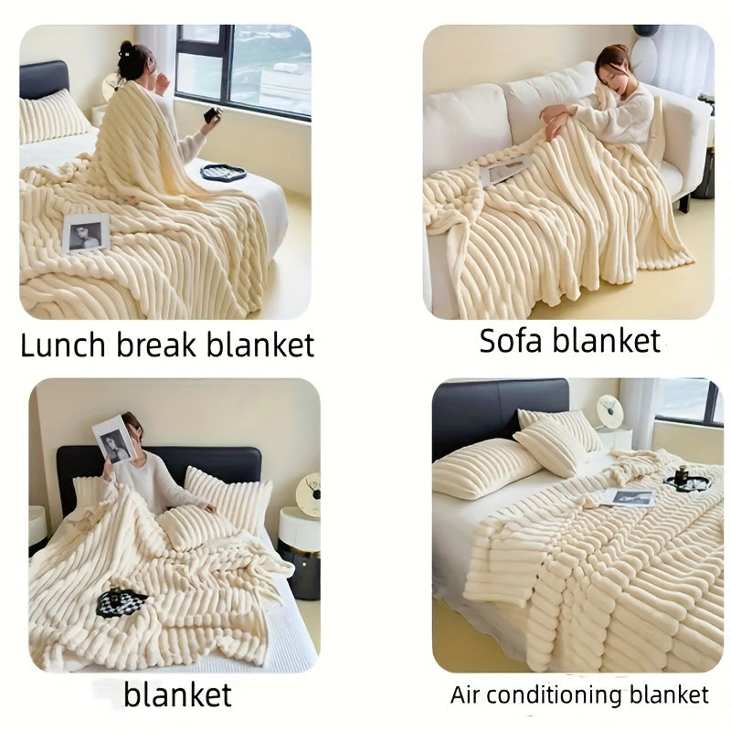 Double-sided Simulation Rabbit Fleece Blanket - Soft and Warm Throw Blanket, Anti-static and Non-shedding - Perfect for Student Dorms, Offices, Lunch Breaks, Cars, Sofas, and Travel - Multi-functional and Suitable for All Seasons.