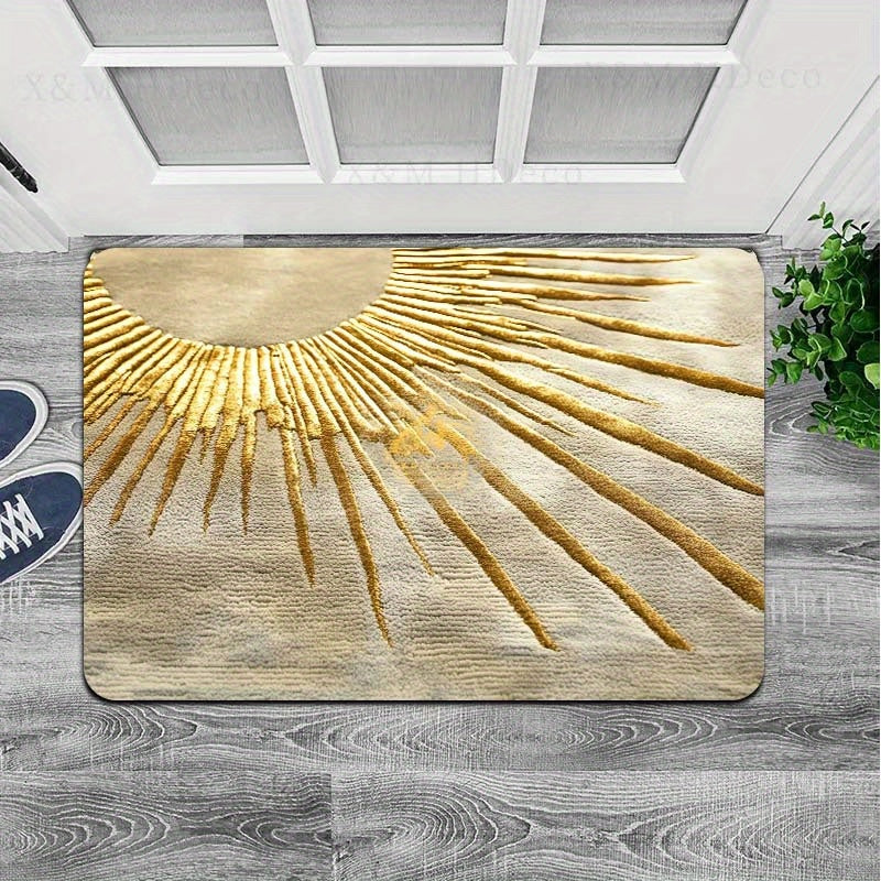 Rectangular Entrance Mat with Sunburst Design - Soft Thick Sponge Indoor Rug, Machine Washable Polyester with PVC Backing, Decorative Carpet for Kitchen, Laundry, Bathroom, Living Room, Bedroom - 1 Piece