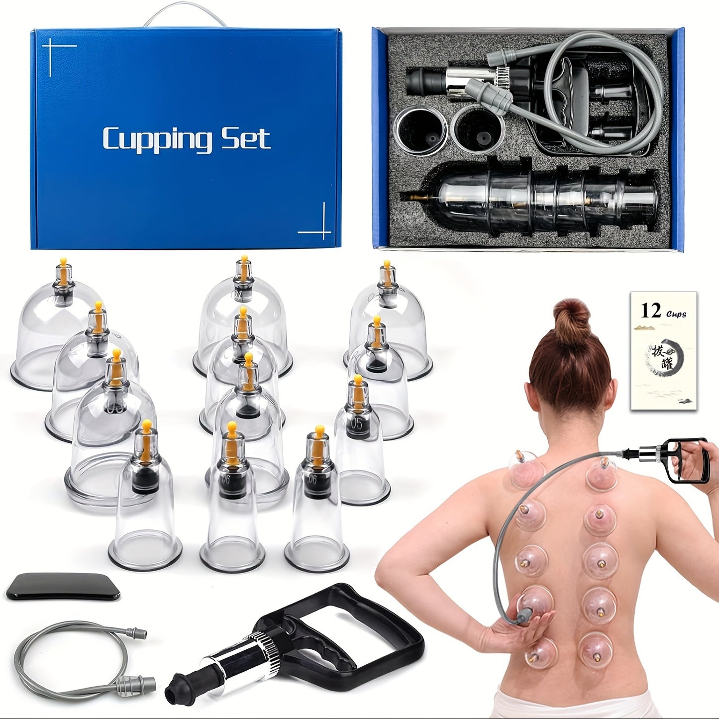 Black Box/Blue Box Cupping Set, Packaged in Gift Box with Black Pearl Lining, High-Quality and Durable Cupping Device, Cracking-Resistant. Ideal for Holiday Gifting.