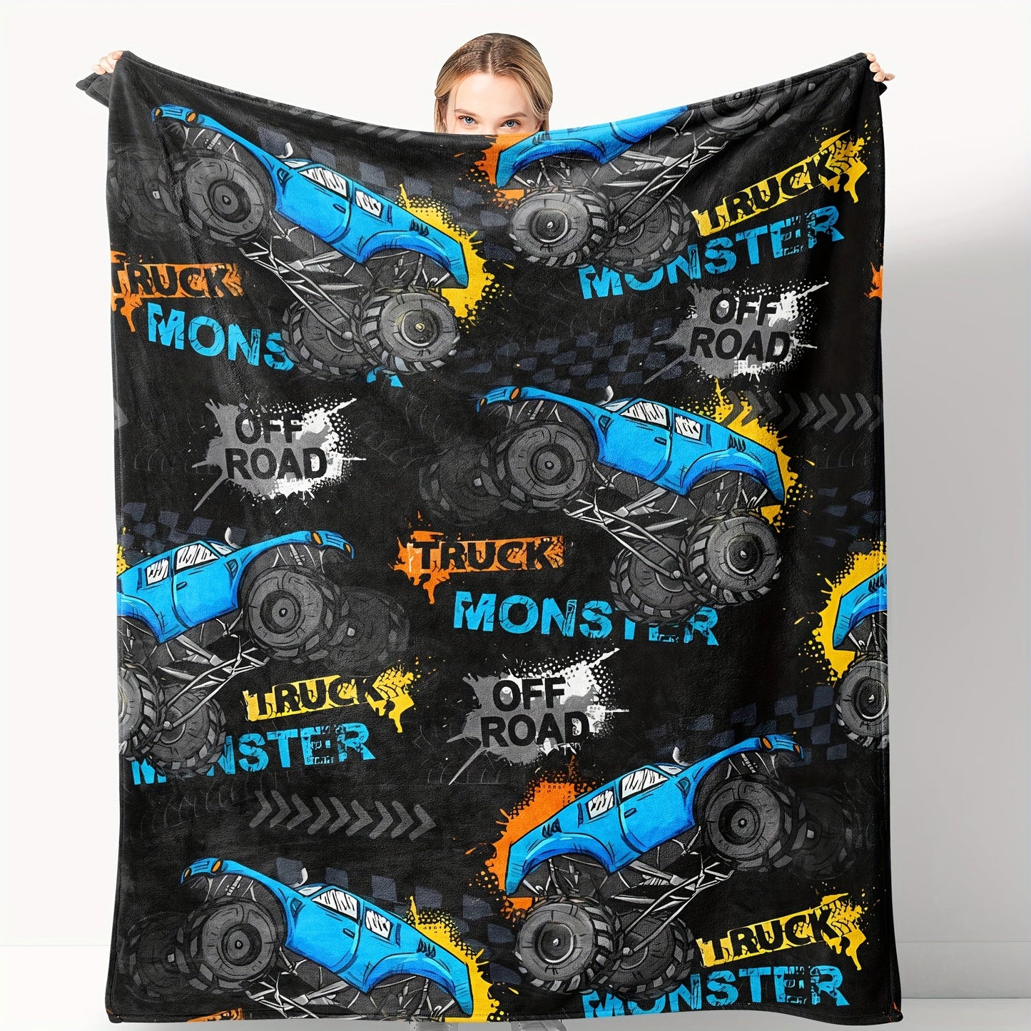 Stay Warm and Cozy with our Monster Truck Flannel Blanket - Perfect for Bed, Sofa, or Home Decor, Provides Year-Round Comfort and Durability