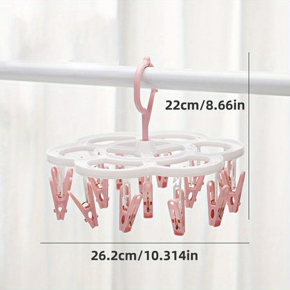 Sun-Cured Clothes Hanger with 16 Clothespins for Socks, Bras, and Underwear - Made from Long-Lasting Plastic for Convenient Drying and Tidying Up