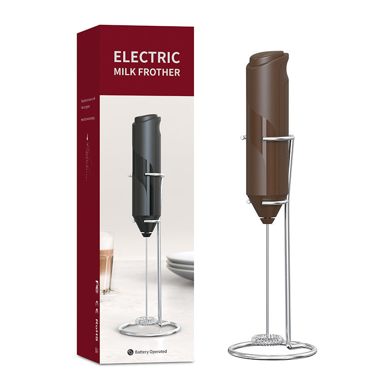 Electric Milk Frother with Stainless Steel Holder, Cream Frother, Handheld Foam Maker and Mixer, 9.60 inches by 1.37 inches