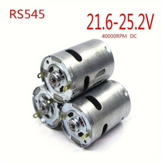 1 piece of RS545 High-Speed DC Motor designed for Vacuum Cleaner Accessories. Operates at a voltage range of 21.6-25.2V, with a speed of 40000-45000RPM and heavy-duty torque. This motor is perfect for electric drill screwdrivers and can also be used as a