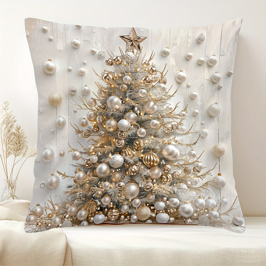 Contemporary Christmas tree digital print throw pillow cover, hand wash only, zipper closure, woven polyester, versatile room decor - 44.96cm x 44.96cm.