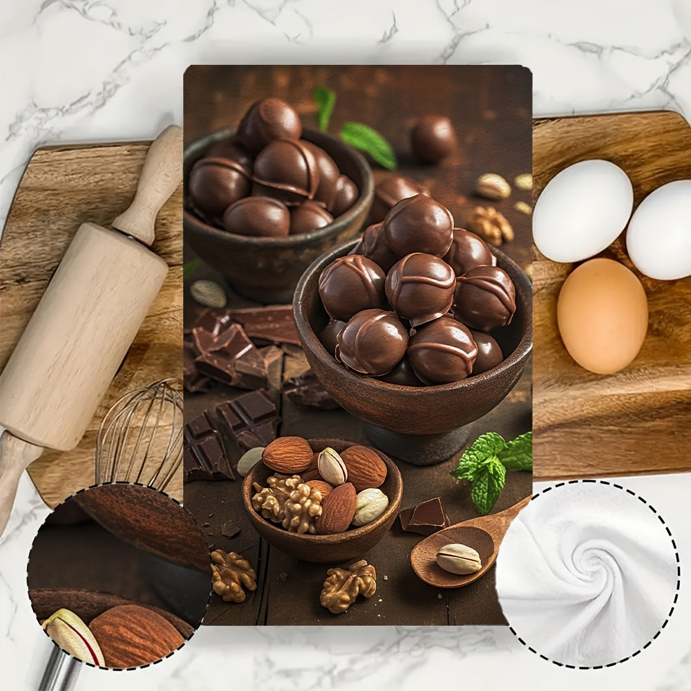 2 pieces of Ultra Soft Kitchen Towels, A set of gourmet chocolate covered nuts for a deliciously crunchy treat, Highly Absorbent Dish Hand Towels perfect for Holiday Decor, Machine Washable, Size: 16x24 Inch - item number 2KYSMF1214054