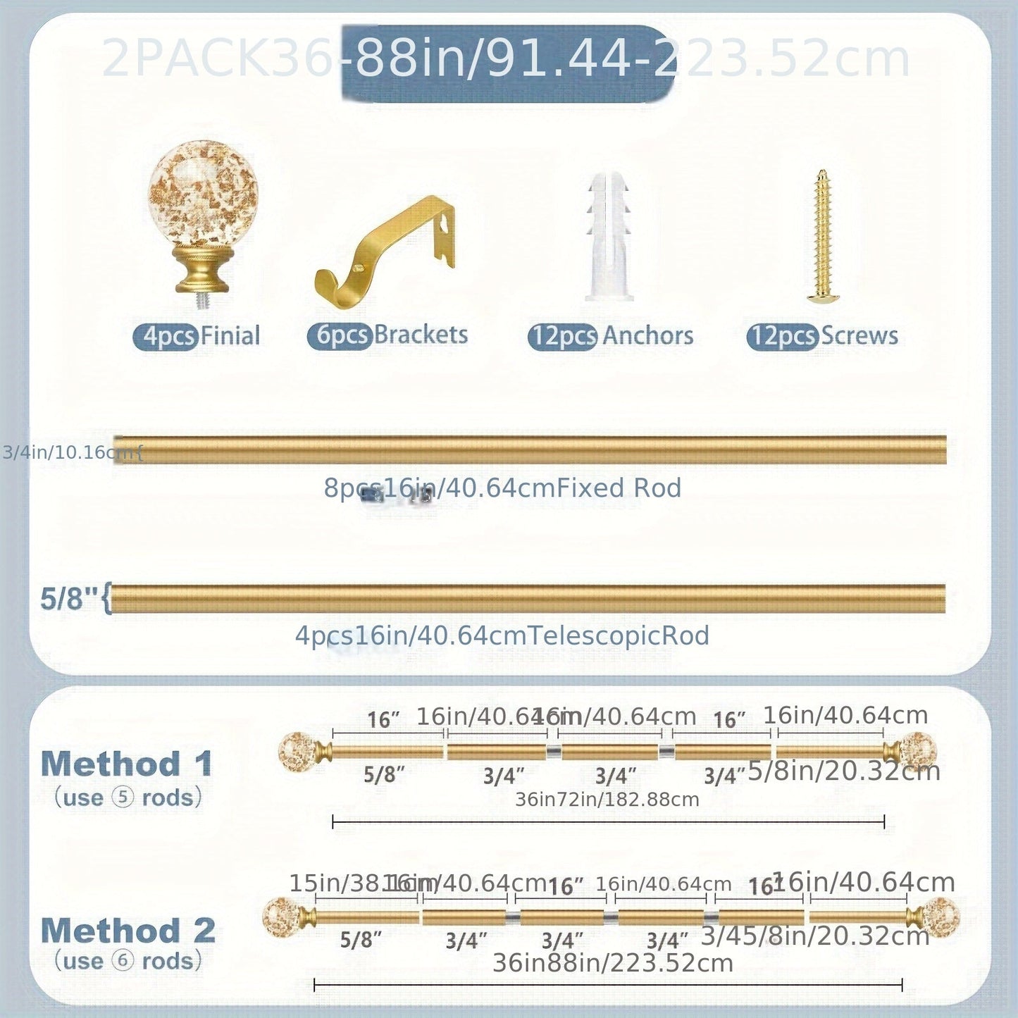 Elegant and versatile curtain rod that can be mounted on walls in the living room, bedroom, dining room, kitchen, and hallway.