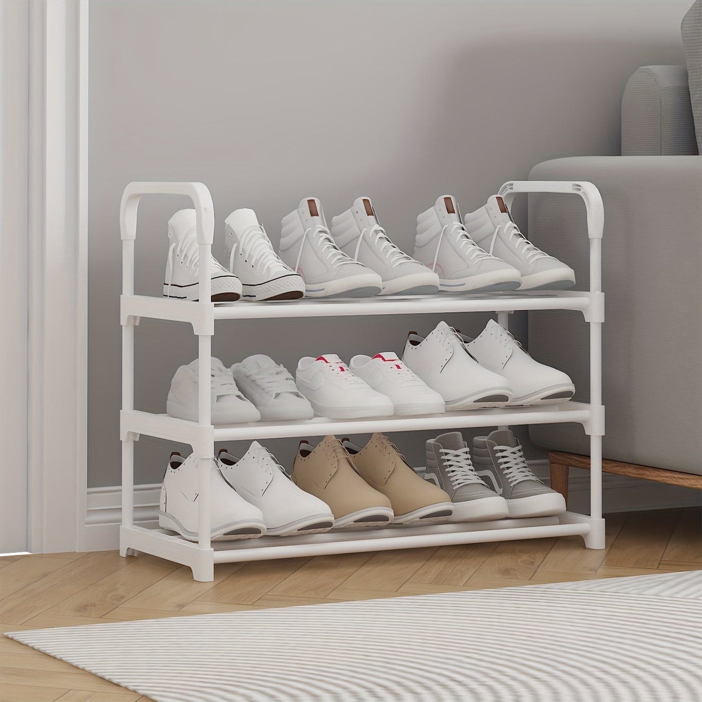 Durable 3-Tier Metal and Plastic Shoe Rack - Enhanced Strength and Stability, Simple to Assemble, Spacious Storage for Entryway and Living Room, Accommodates Different Shoe Styles, Shoe Organizer with Multiple Layers