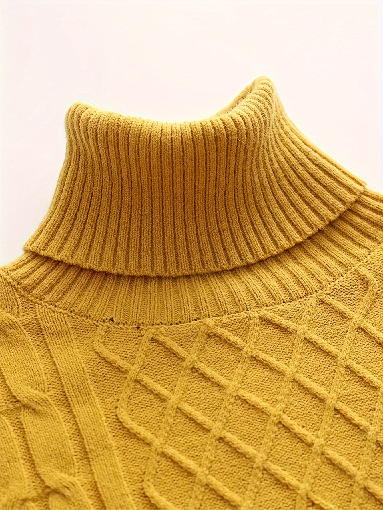 Men's cable knit turtleneck sweater for fall/winter, warm and stretchy pullover with solid color, long sleeves, blend fabric.