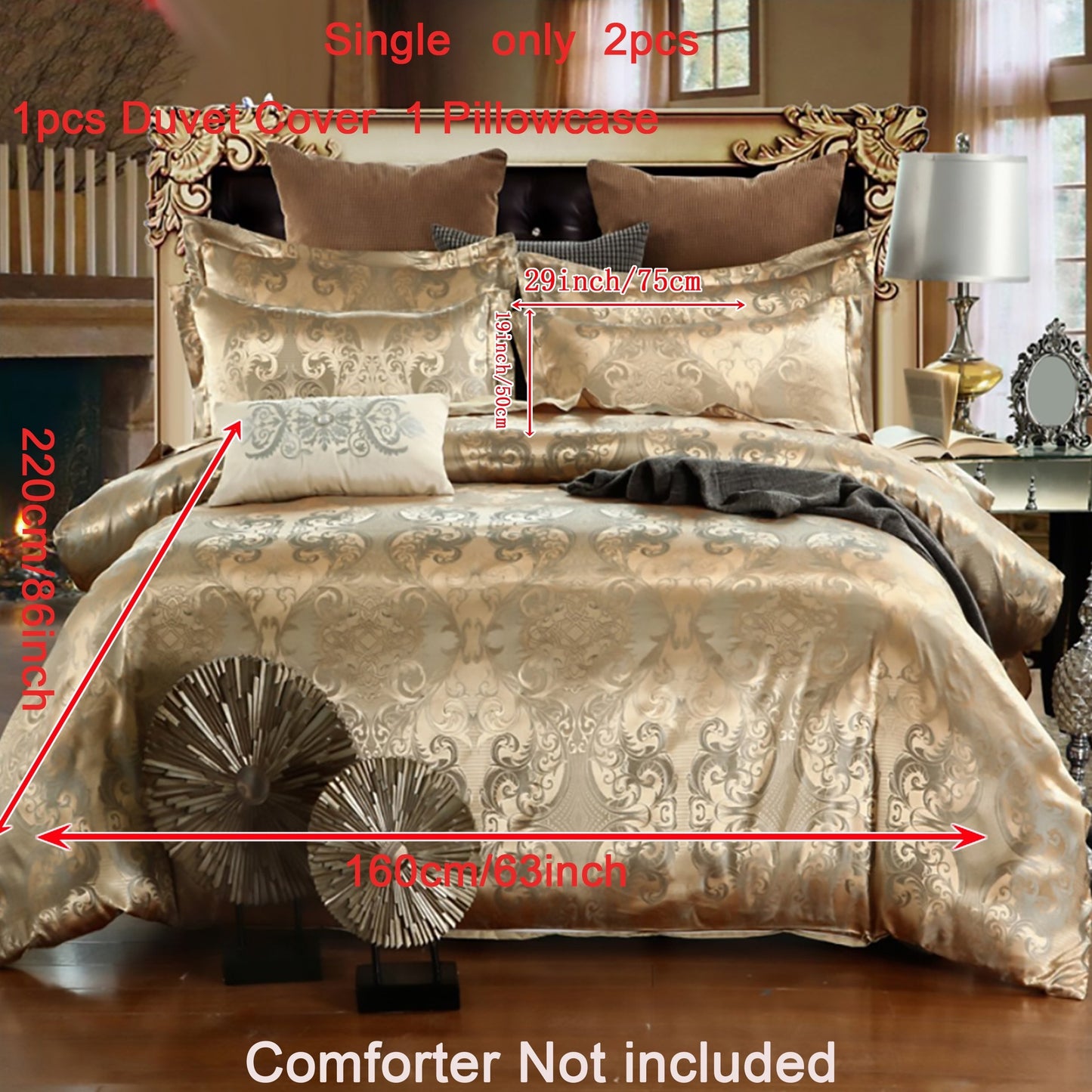 3 piece set includes a luxurious jacquard golden duvet cover and pillowcases, designed for ultimate comfort in your bedroom or guest room. Set includes 1 duvet cover and 1 or 2 pillowcases, core not included.