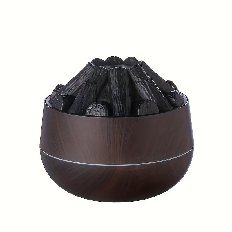 Innovative charcoal-powered humidifier with large mist output and aromatherapy function. USB powered with wooden base and flame effect, perfect for any room type. (Battery not included)