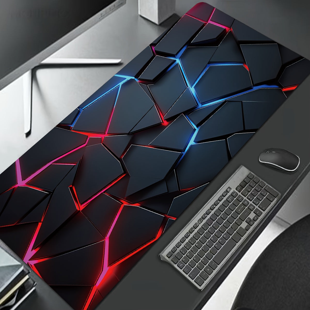 90x40cm Rectangle Gaming Mouse Pad with Red and Blue Gradient Design, Non-Slip Rubber Base, Precision Stitched Edges, and Keyboard Compatibility. Ideal for Gamers and Office Use.