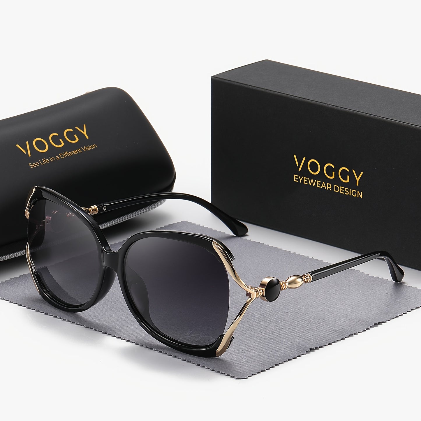 VOGGY Retro Polarized Fashion Glasses - Stylish Protection in Black Frame with Golden Accents for Men & Women, Ideal for Driving, Fishing, Cycling, and Outdoor Activities