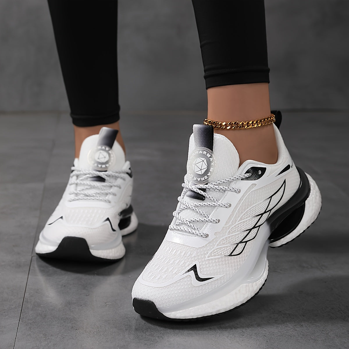 Plus size 6-12 women's athletic sneakers in three colors, featuring lightweight, breathable mesh, shock absorption, non-slip sole, lace-up closure, and a casual low-top design suitable for