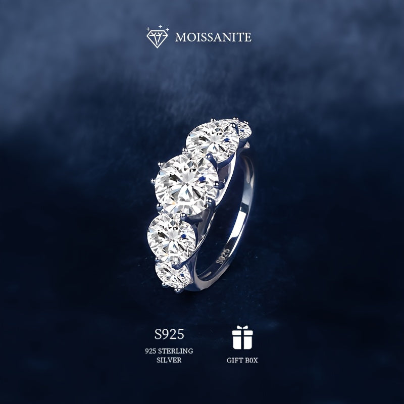 Exquisite 925 Sterling Silver Hypoallergenic Ring with 2.5ct - 5ct Moissanite in Five Rows. Perfect Gift for Women on Valentine's Day or Mother's Day. Ideal for Engagements or Weddings. Comes with Moissanite Certificate and Elegant Gift Box.