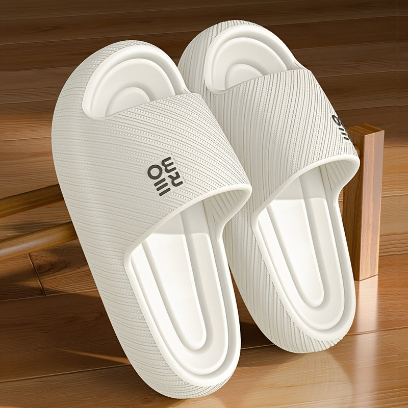 Women's Summer 2024 EVA Slide Sandals in Black and White, Non-Slip with Thick Sole for indoor use, Textured Design.