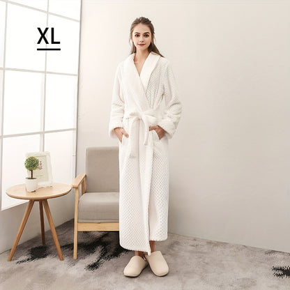 Thick, cozy couple's bathrobe with long sleeves for autumn and winter comfort.