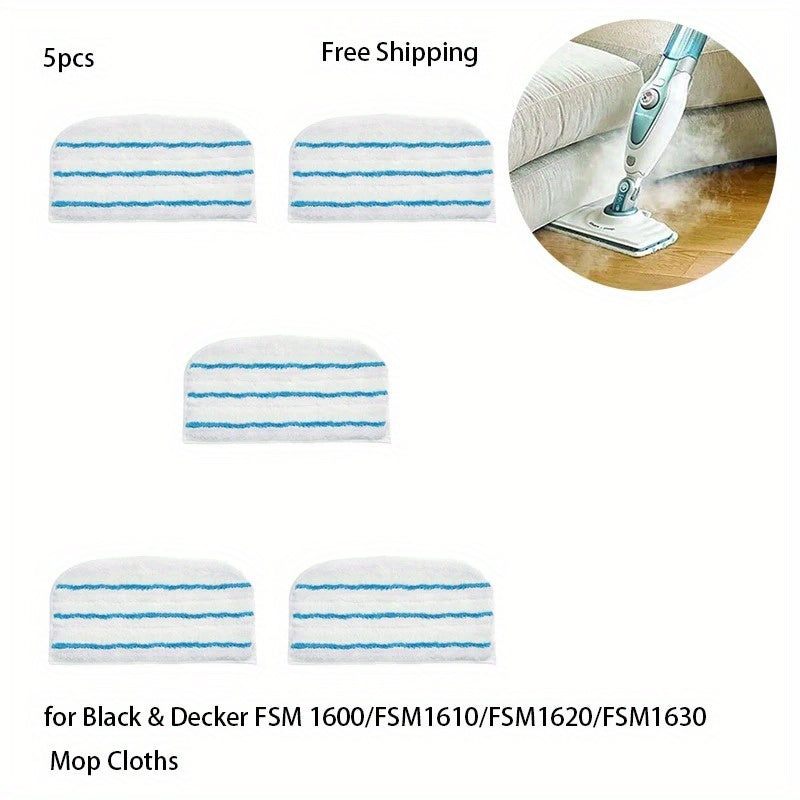 Pack of 5 Black & Decker Compatible Steam Mop Pads, Eco-Friendly Reusable Washable Cloth Refills for FSM 1600/1610/1620/1630 Series, Ideal for Floor Cleaning