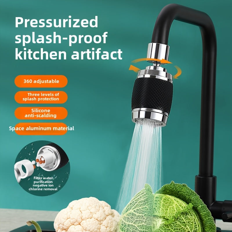 The MIDIT 6-piece Faucet Water Filter Set is equipped with a 3-speed splash-proof design and a 360-degree swivel feature. This multi-functional kitchen tap extension aerator includes 2 filter cartridges, a universal adapter, and a leakproof gasket. Made