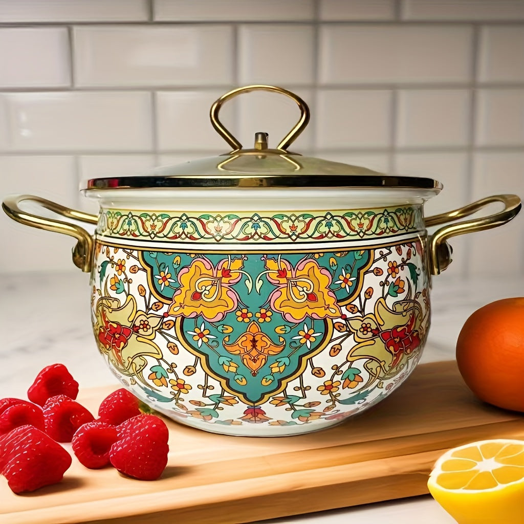 Durable Vintage Enamel Soup & Stew Pot - Versatile Cookware for Induction and Gas Stoves, Thick and Dependable