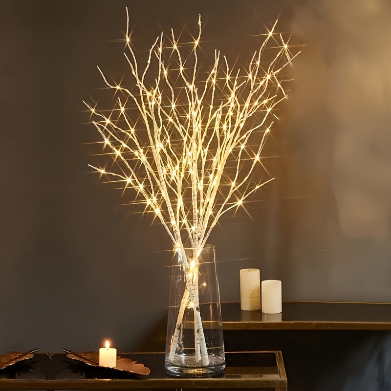 Battery-powered illuminated artificial birch branch, ideal for indoor decor and special events.