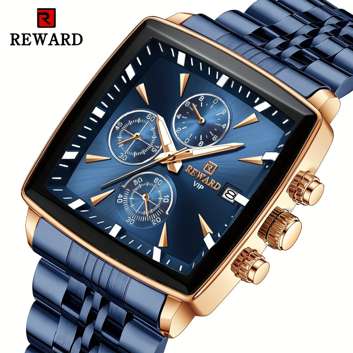 Luxury Business Watch for Men - Blue Rectangle Quartz Wristwatch with Luminous Hands