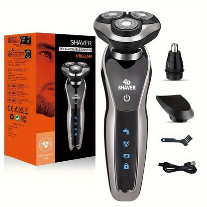 MIGUAN 3-in-1 Electric Shaver with Nose Hair Trimmer, USB Rechargeable, 3D Floating Shaving, Men's Grooming, 600mAh Battery.