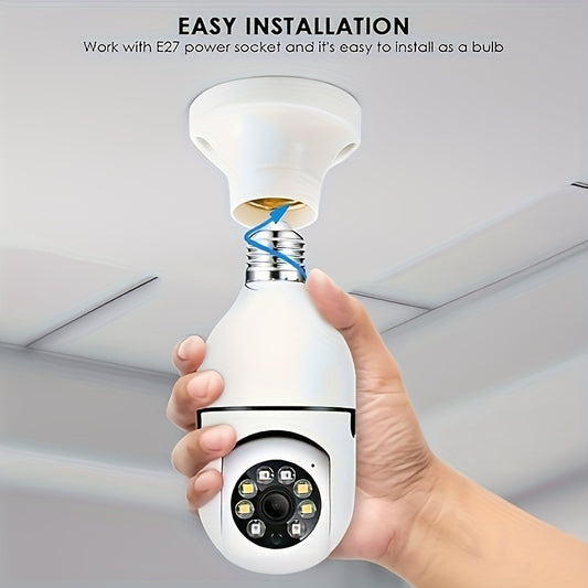 355° Indoor/Outdoor Bulb Security Camera with Two-Way Audio, Color Night Vision, Motion Detection Alarm, Wi-Fi Capabilities, Screw-in Mount, App Control, No Battery Needed. Ideal for Home