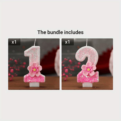 Pink floral number candle for cake decorations and parties.