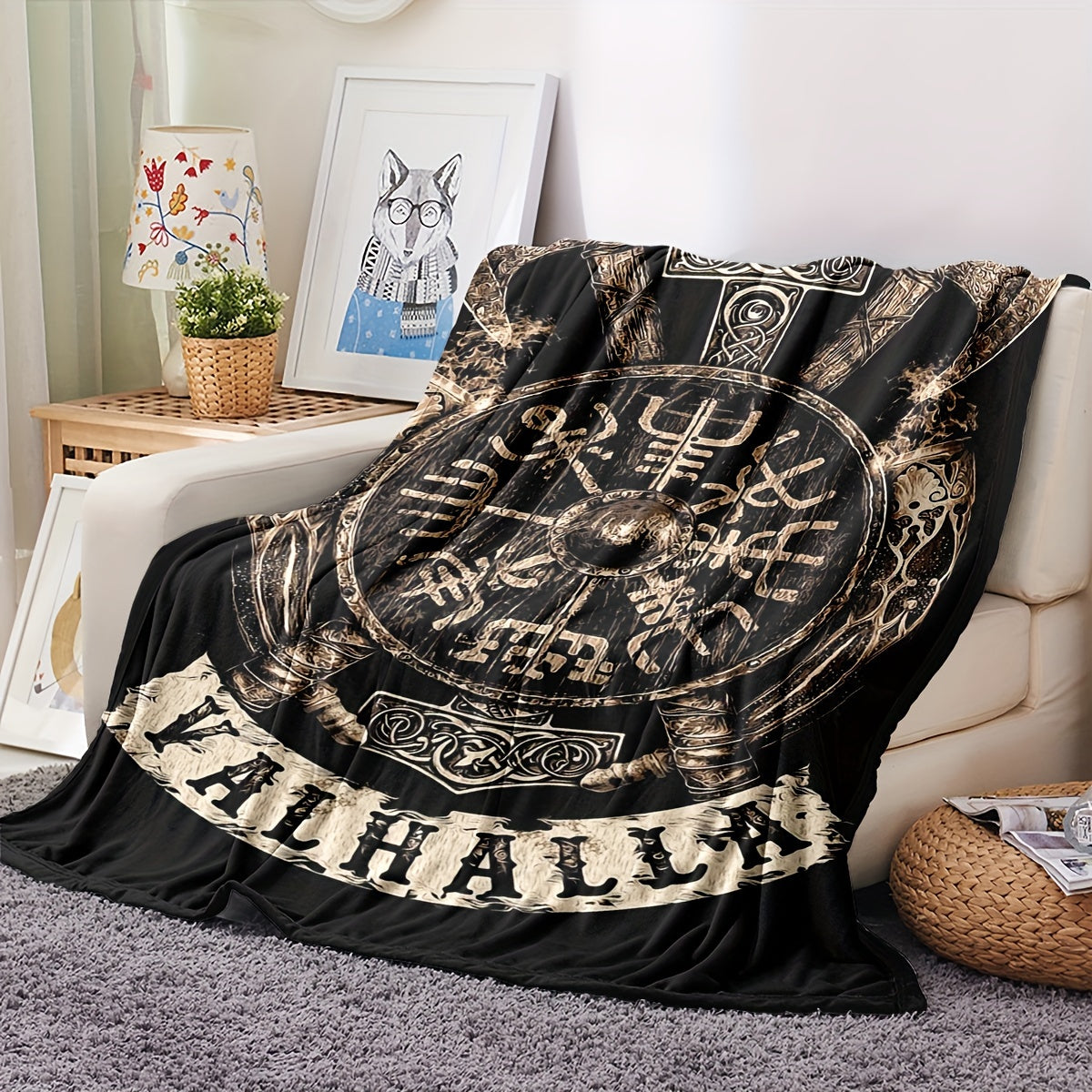 Viking Logo Flannel Blanket - Modern Design, Versatile All-Season Knitted Polyester Throw, Easy to Clean, 250-300gsm, Perfect for Camping, Sofa, Bed, Couch, Office - Ready to Gift