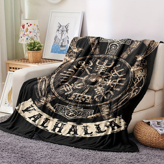 Viking Logo Flannel Kiyin - Zamonaviy Dizayn, Har Mavsumga Mos Kelinadigan To'qilgan Polyester O'rash, Oson Tozalash, 250-300gsm, Kamping, Divan, Yotoq, Sofada, Ofisda - Sovg'a Berishga Tayyor