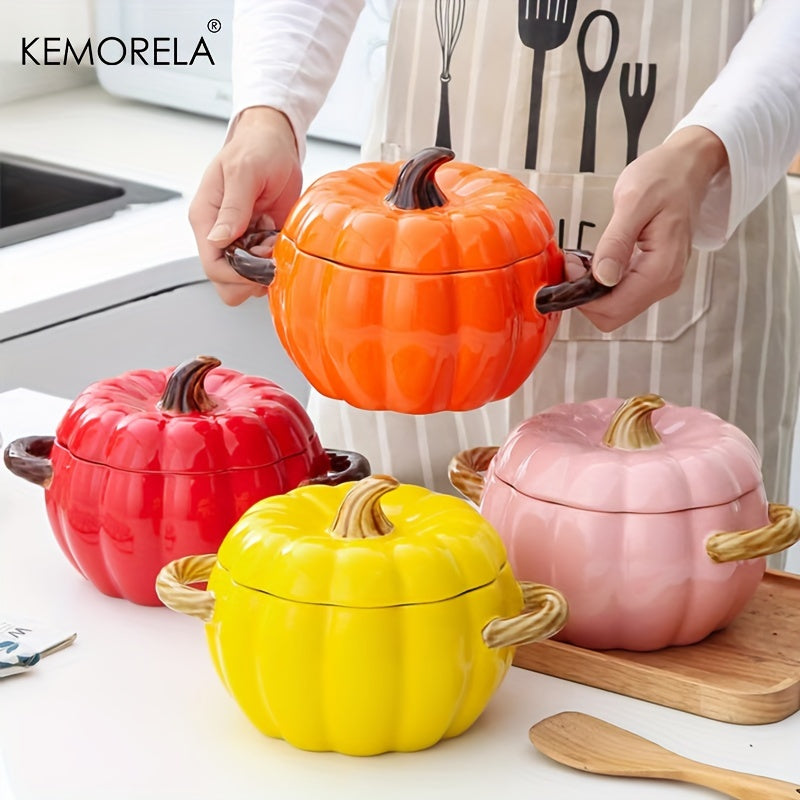 Introducing the KEMORELA 50oz Large Ceramic Pumpkin Pot with Lid! This versatile pot is ideal for adding a festive touch to your Halloween, Thanksgiving, and Christmas decor. Perfect for baking, serving, and storing your favorite dishes. Upgrade your