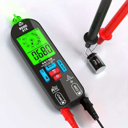 BSIDE A1X Smart Digital Multimeter with LCD Display, Red/Green Backlight, Rechargeable, Non-Contact Voltage Tester for AC/DC Voltage, Resistance, Continuity Testing.