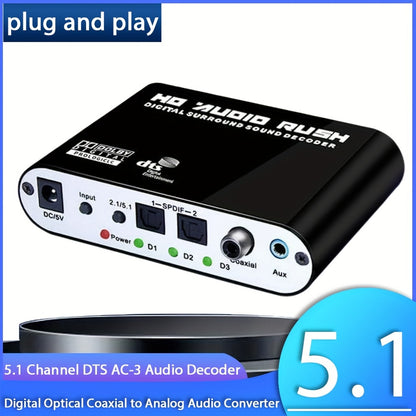 Digital Optical Coaxial to Analog Audio Converter, 5.1 Channel DTS AC-3 Decoder, Supports Dolby Digital, USB Powered, TV/PS3/PS4/Projector Compatible.