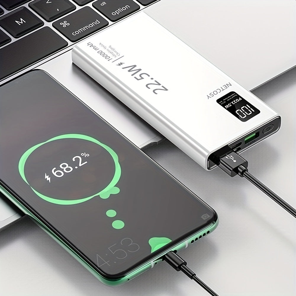 10000mAh power bank with 22.5W fast charging for iPhone, Xiaomi, and Samsung devices.