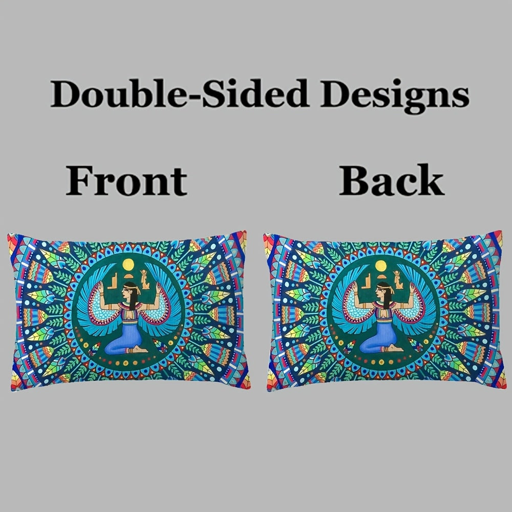 Enhance your sofa and bedroom decor with this luxurious 2-piece set featuring the Egyptian Goddess Isis. These double-sided plush pillow covers measure 30.48x50.8 cm, making them perfect for adding a touch of elegance to your living space.