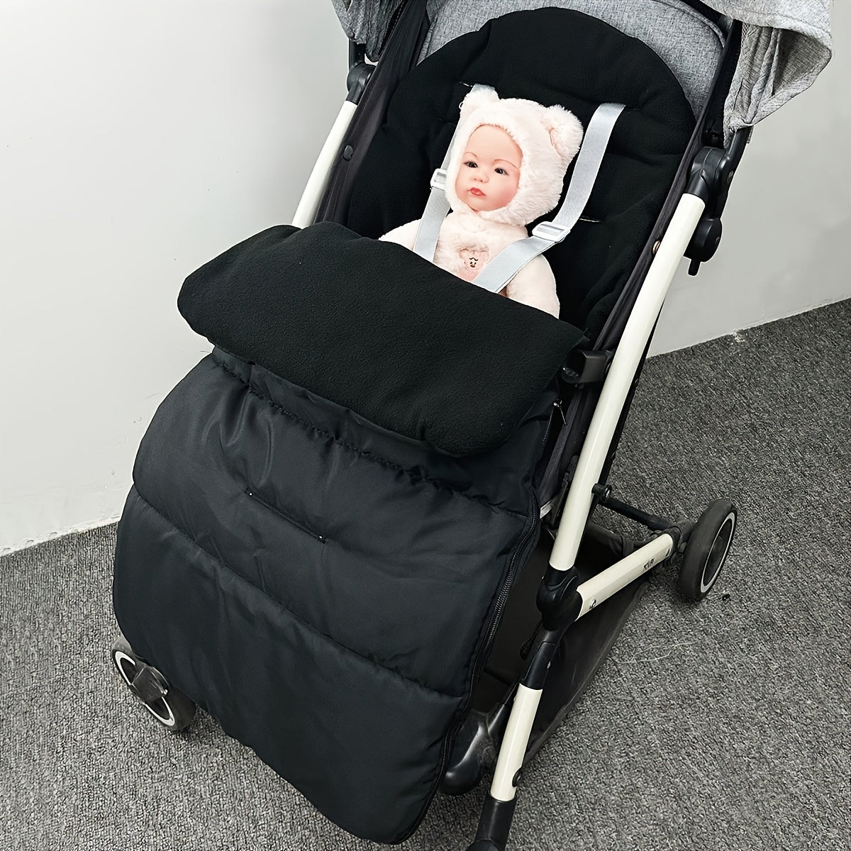 Christmas Black Polyester Fiber Baby Stroller Footmuff And Cushion Set - Universal Cozy Fleece Lined Bunting Bag with Thick Padding, Windproof Warm Cover for Infant Carriage, Suitable for 0-3 Years