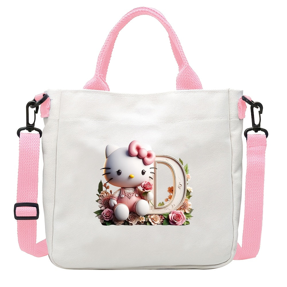 Sanrio Hello Kitty A-Z Letter Design Crossbody Bag with 26 Options, Cute Cartoon Pink, Large Capacity, Lightweight, Ideal for Daily Use.