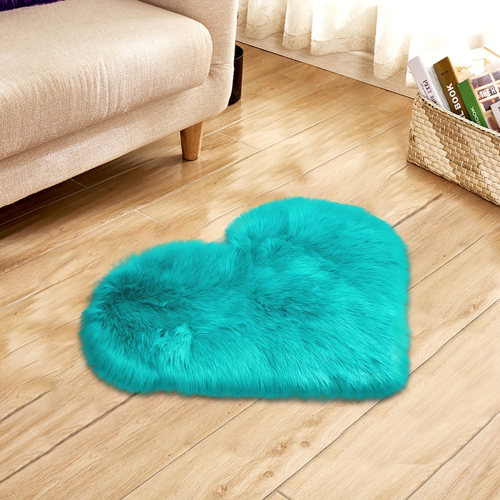 Soft and Cozy Heart-Shaped Faux Sheepskin Mat in Multiple Colors - Washable Indoor Mat for Living Room and Bedroom | Durable Floor Mat with Knitted Backing for Extra Comfort and Style