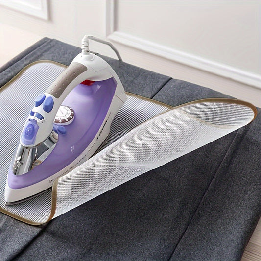 Portable high-temperature steam ironing pad with safety barrier, suitable for all ironing boards. Easy to store and requires no power. Essential home kitchen ironing accessory.