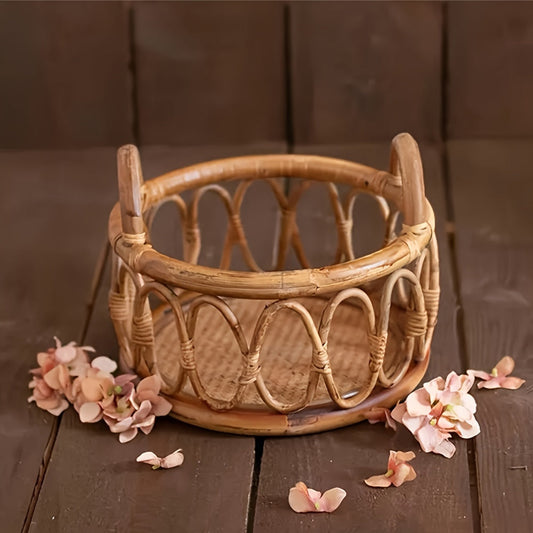 Rattan Basket, Wood Bench Photography Prop, Posing Chair, Posing Furniture - Perfect Gifts for Christmas, Halloween, Thanksgiving, New Year's, Valentine's Day, and Carnival!