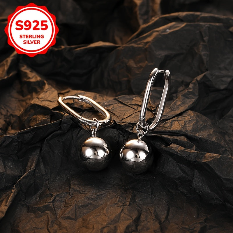 Light Luxury Fashion Long Large Bead Women's Earrings in Silvery, Perfect for Daily Commuting - 4.6g