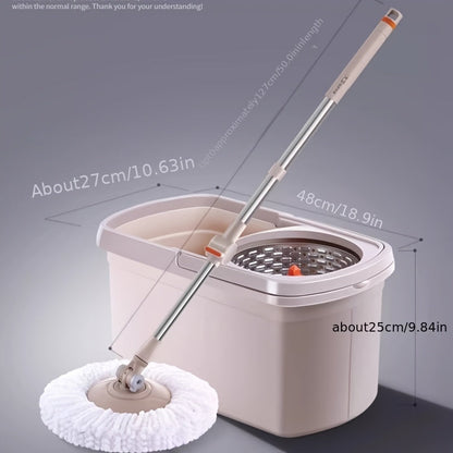 The David Spin Mop and Bucket Set features a stainless steel handle, easy wring system, hands-free washing, and automatic drying. Perfect for use in the living room, bedroom, bathroom, toilet, and kitchen - no electricity required.