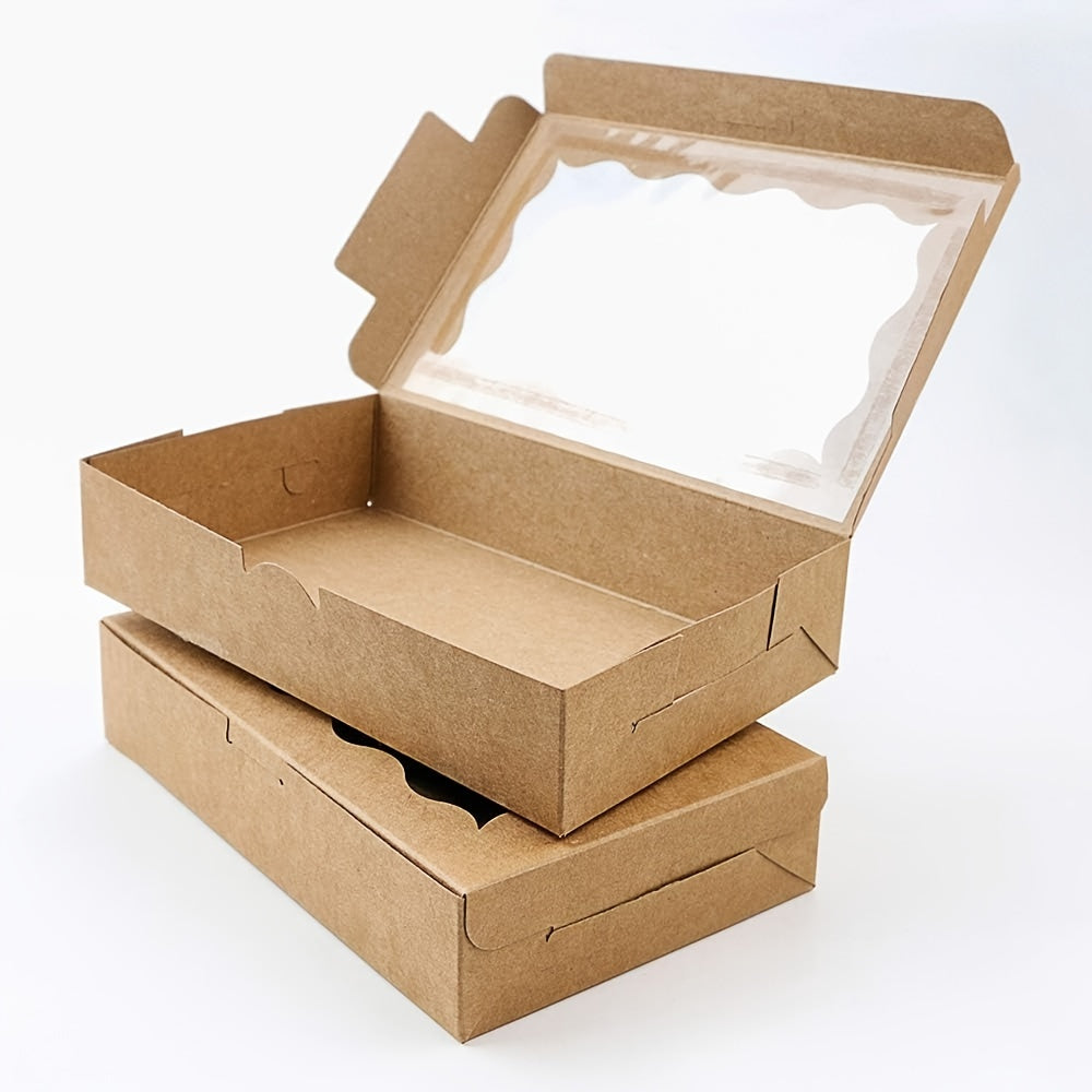 Set of 10 Brown Kraft Cookie Boxes with Clear Window, High-Quality Small Paper Gift Containers for Desserts, Pastries, and Candies. Perfect for Packaging at Weddings, Parties, Christmas, Birthdays, and Baby Showers.