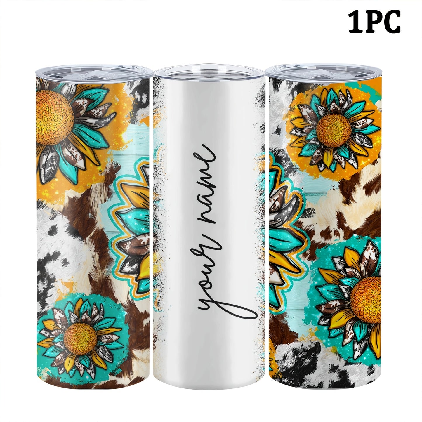 Customized sunflower stainless steel water bottle, 20oz with lid and straw, BPA-free, shatterproof, machine washable, perfect for outdoor travel and Valentine's Day gift.