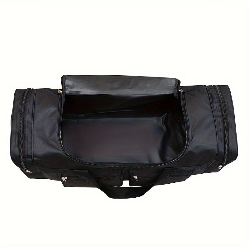 Spacious handbag for men with multiple pockets, ideal for travel and clothes storage.