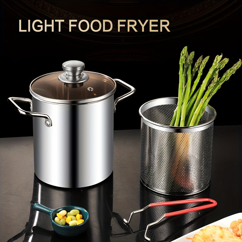 304 Stainless Steel Deep Fryer for Home Use, Heat-Resistant Tempura Pot for Oil Savings, Ideal for Electric Stove and Frying Skewers.