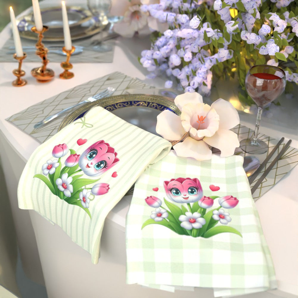 Two pieces of incredibly soft decorative towels featuring a whimsical flower design. These towels measure 45.72x66.04 cm and are both quick-dry and highly absorbent, making them perfect for use in the kitchen or bathroom. They are also machine washable